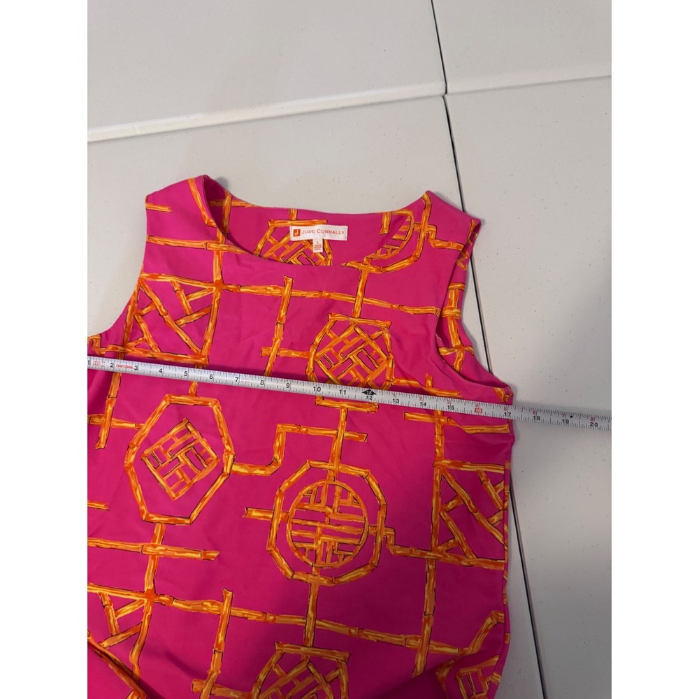 Jude Connally Pink Orange Bamboo Trellis Print Sleeveless Shift Dress Large k3 - Picture 4 of 6